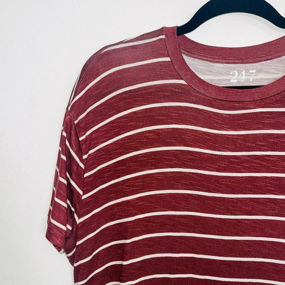 Maurices 24/7 Flawless Rust Red & White Striped Boyfriend Crop Tee Small Women’s - Picture 4 of 11